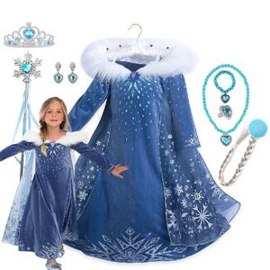 여아 코스프레 겨울왕국 엘사 공주 드레스 어린이 겨울 긴팔 눈의 여왕 의상 키즈 카니발 생일 파티 드레스