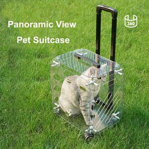 투명 애완동물 여행 가방 고양이 이동식 가방 휴대용 애완동물 트롤리 여행 가방 소형견 고양이 여행용 캐리어