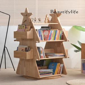 45o 어린이 책장, 그림책 선반, 올 솔리드 우드 수납, 학습용 다층 원목 색상, 원목 회전 책장