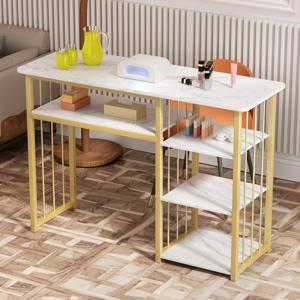 대리석 효과 디자인의 전문 매니큐어 작업대, 흰색 손목 받침 쿠션 포함, 특별히 사용을 위해 설계됨