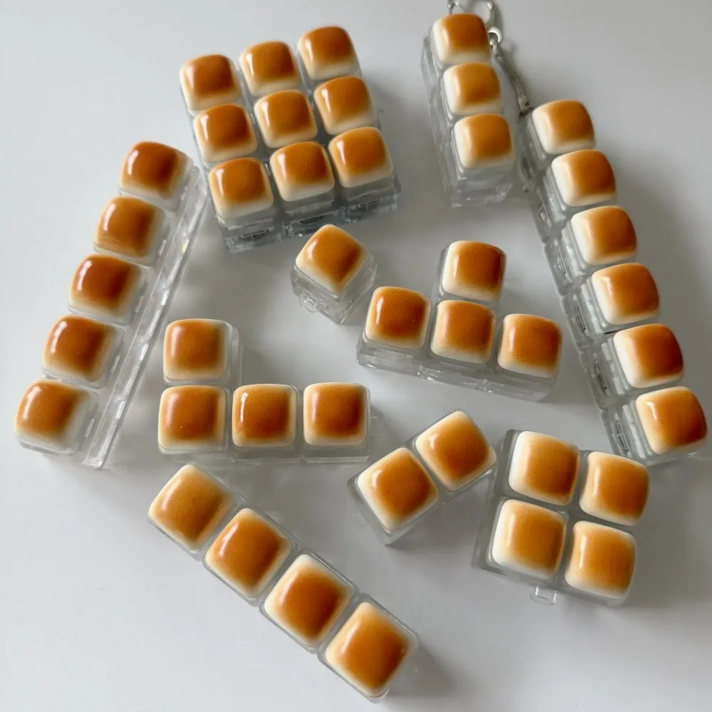 창의적인 빵 모양 키보드 키체인, 기계식 키보드 감압 장난감 열쇠고리, 가방 펜던트, 부드러운 손가락 버튼 키체인