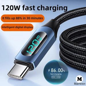 120W 6A 고속 충전 케이블 USB/유형 C-유형 C 스마트 디스플레이 나일론 코드 iPhone 용 Samsung Xiaomi Huawei 유형 C 충전 와이어