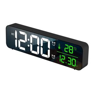 음성 제어 디지털 알람 시계 온도 날짜 표시 스누즈 탁상시계 3개 알람 12/24시간 미러 LED 시계 USB 케이블 포함