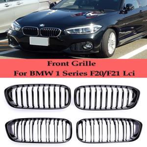 BMW 1 시리즈 F20 F21 페이스리프트 2015-2019 118d M135용 글로스 매트 블랙 프론트 범퍼 싱글/더블 슬랫 레이싱 라디에이터 그릴