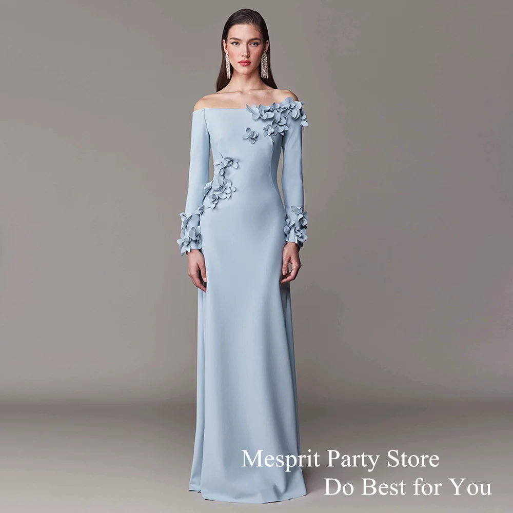 연청 이브닝 원피스 맞춤형 보트넥 긴팔 꽃 스트레이트 정장 드레스, 사우디 아랍 무도회 가운