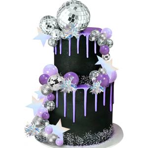 보라색 디스코 볼 미러 공 디스코 댄스 파티 토요일 밤 용품에 대한 실버 별 케이크 토퍼와 케이크 장식