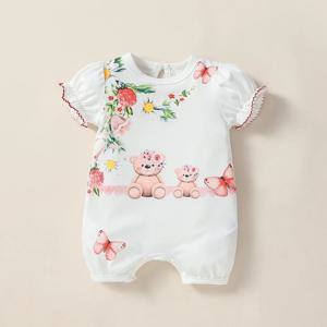 2025 아기 소녀 신생아 항목 여름 짧은 소매 만화 귀여운 Romper 캐주얼 바디 슈트 의류