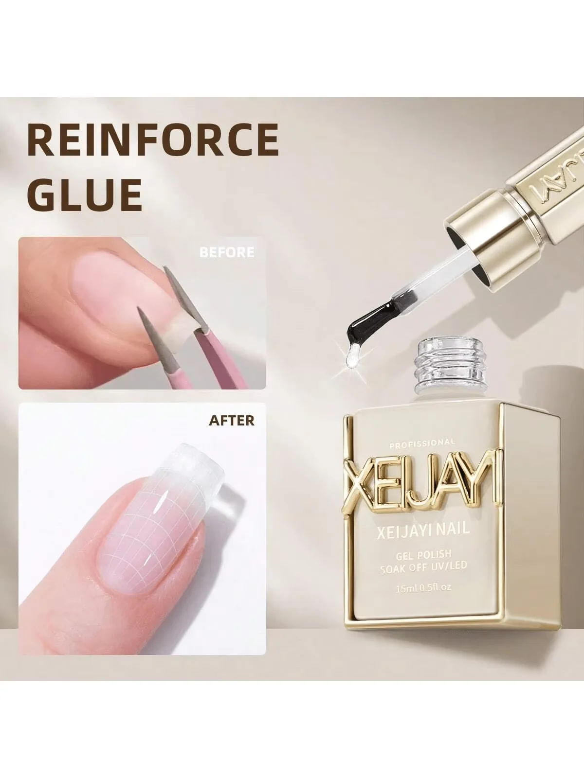 15ml 3-in-1 클리어 하드 빌더 젤 - 전문가용 네일 연장, 강화 및 복구 포뮬러 UV/LED 경화 가능