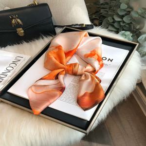 다용도 오렌지 실크 스카프 여성용 00% 뽕나무 실크 스퀘어 스카프 봄 가을 고급 장식 작은 리본 타이