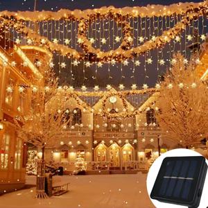 눈꽃 크리스마스 장식 2025 가정용 거리 장식 LED 고드름 조명 야외 방수 커튼 요정 줄 조명