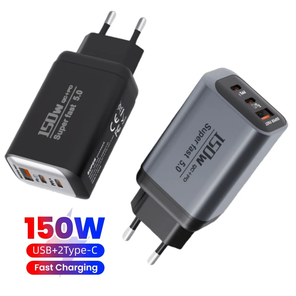 3포트 150W USB 충전기 타입 C 고속 충전 휴대폰 충전기 USB QC3.0 어댑터 EU/UK/US 플러그 아이폰 17 삼성 샤오미용