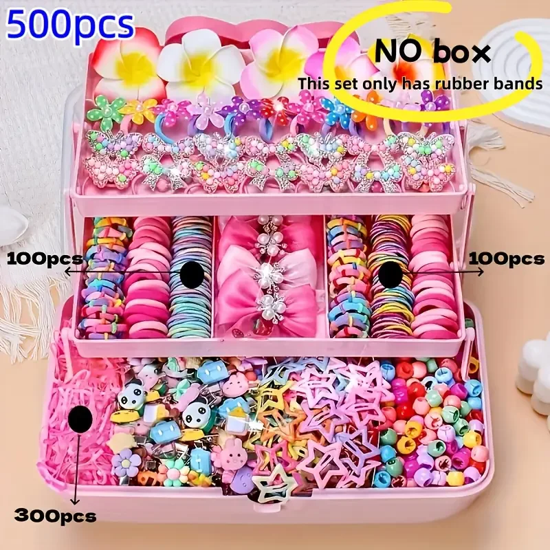 핑크 테마의 발렌타인데이 소녀용 헤어 액세서리 세트 500/551개. 축제 행사에 적합합니다.