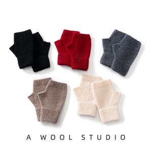 2025 겨울 여성용 100% 메리노 울 장갑 15cm 니트 손가락 없는 장갑 보온 장갑 반손가락 길이 장갑 팔 워머