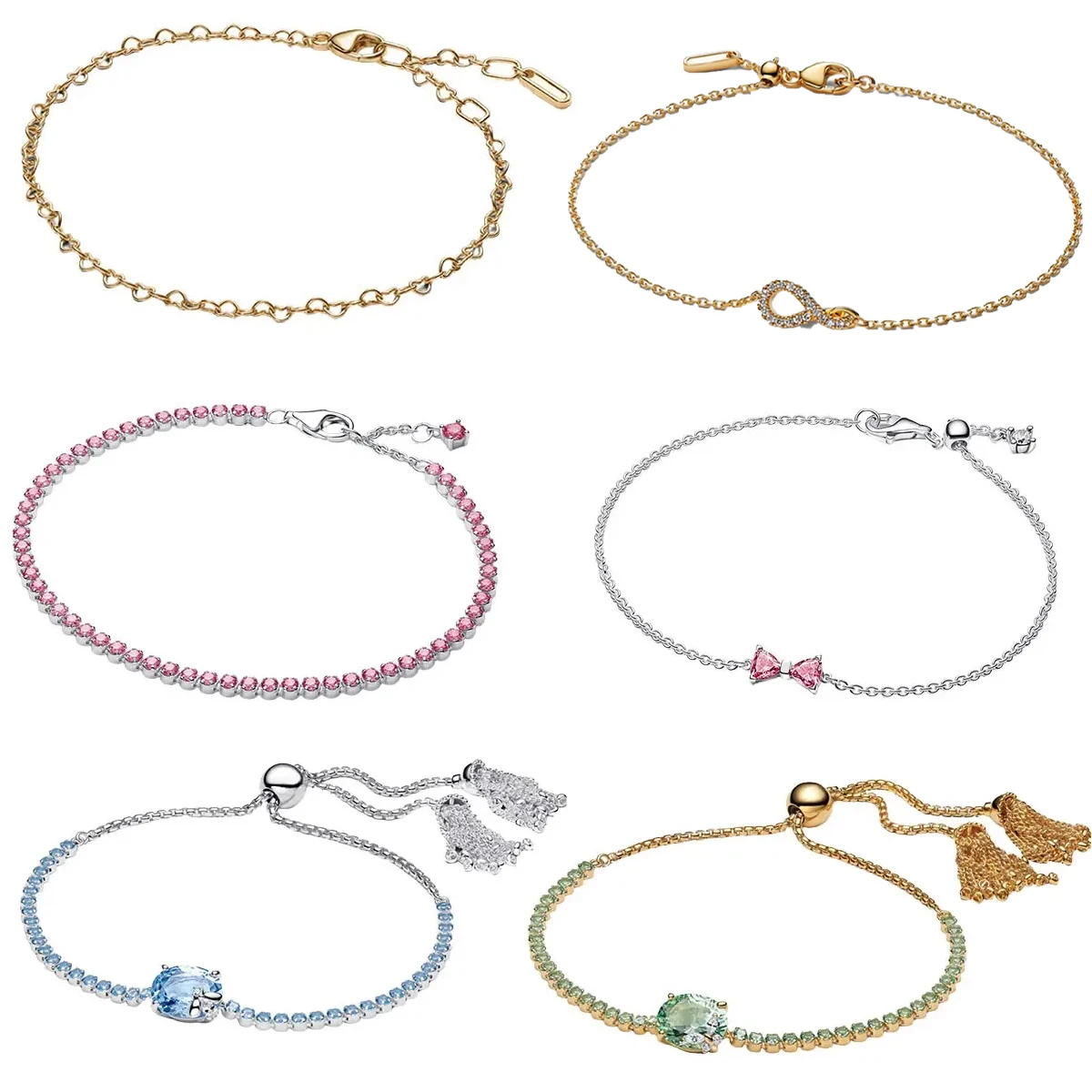 오리지널 925 스털링 실버 핑크 리본 팔찌, 꿀벌 하트 반짝이는 지르콘 참 팔찌, 여성용 쥬얼리 DIY 액세서리 선물