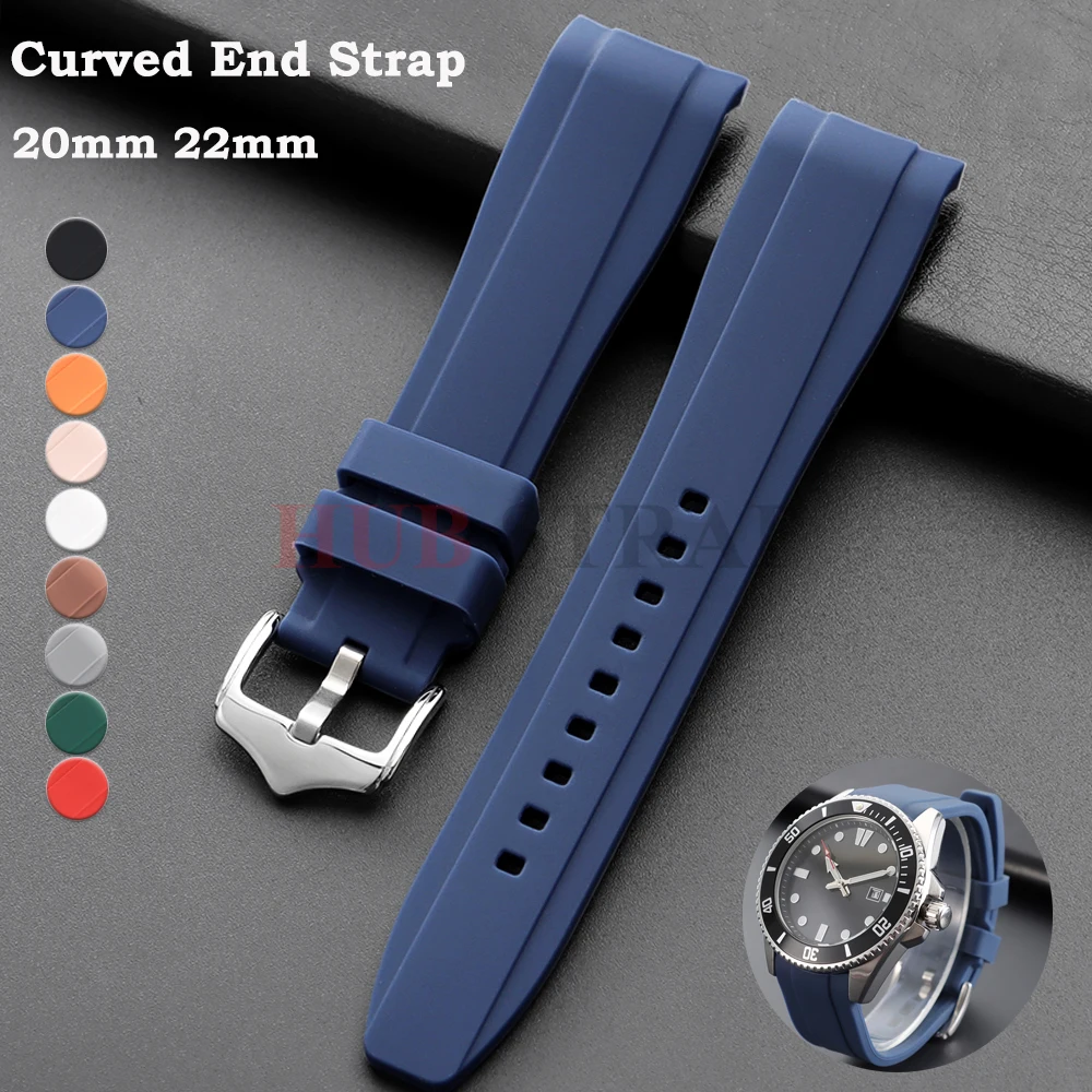 롤렉스용 20mm22mm 스와치용 고무 스트랩 유니버설 남성 여성용 곡선형 실리콘 시계 밴드 시티즌 스포츠 방수 벨트