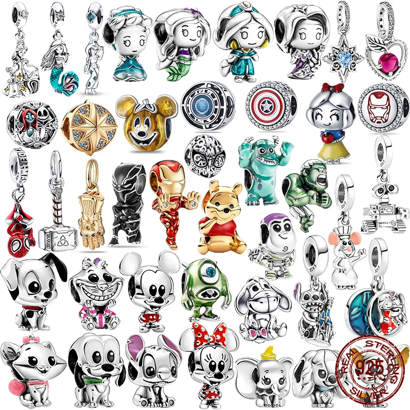 새로운 S925 스털링 실버 디즈니 미키 마우스 펜던트 비즈 여성용 DIY 팔찌 제작 및 발렌타인데이 선물로 적합합니다.
