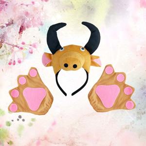 1 세트 동물 머리띠 코스프레 세트 꼬리 나비 넥타이를 포함한 황소 의상 파티 가면 무도회 만화 공연 액세서리