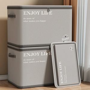 헤비 듀티 부직포 옷장 정리함, 접이식 오픈탑 수납함, 겨울 담요 및 장난감 보관용 인조 가죽 손잡이 포함, 그레이