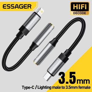 Essager Type C ~ 3.5mm 잭 AUX 케이블(iPhone 15용) Samsung MacBook Lightning ~ iPhone14 13용 3.5mm 헤드폰 오디오 어댑터