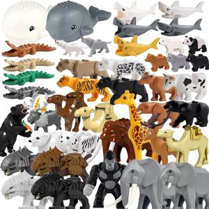 MOC 농장 동물원 동물 빌딩 블록 악어 상어 돌고래 침팬지 암소 표범 교육 게임 액세서리 벽돌 아이들 장난감