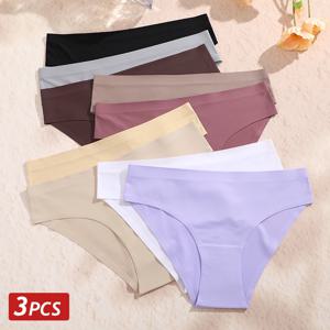 3PCS 여성을위한 원활한 얼음 실크 팬티 섹시한 낮은 상승 팬티 여성 울트라 얇은 흔적 속옷 숙녀 Breahtbale 란제리