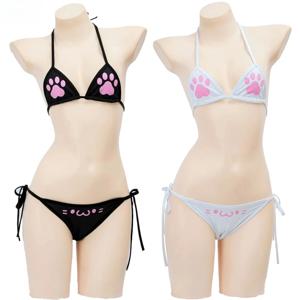 애니메이션 귀여운 소녀 귀여운 고양이 발톱 비키니 수영복 여성 발톱 패턴 삼각 팬티 세트 코스튬 코스프레
