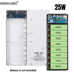 25W 배터리 충전 보관함 듀얼 USB 마이크로 타입 C 18650 보조배터리 케이스 PD QC3.0 고속 충전 스마트폰용 (배터리 미포함)