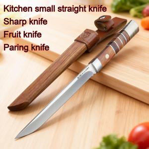 고경도 스테인리스 스틸 주방칼, 가죽 칼집이 있는 전문가용 과일칼, 고기 자르기 및 요리에 이상적