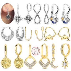 후프 귀걸이 925 스털링 실버 돌고래 하트 별 달 태양 켈틱 매듭 귀걸이 여성 소녀 파티 생일 패션 쥬얼리