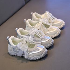 2026년 여름 여아용 스포츠 스니커즈, 진주 레이스 메리제인 플랫, 가볍고 미끄럼 방지 기능이 있는 신학기 아동용 러닝 샌들