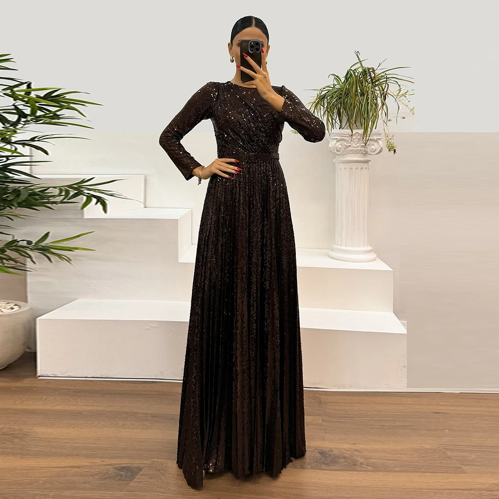 현대적인 맞춤형 글리터 사우디 드레스 A라인 플로어 기장 이브닝 가운 긴팔 정장 웨딩 파티 드레스