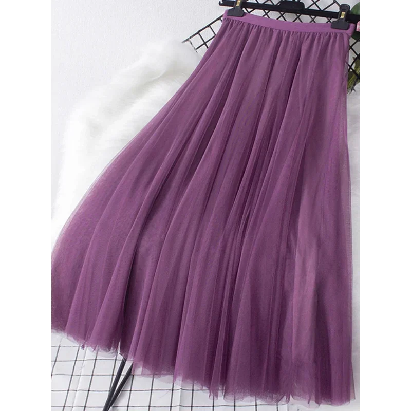 여성용 큰 밑단 쉬폰 롱 스커트, 한국 캐주얼 심플 단색, 3 레이어 A 라인 하이웨이스트 롱 스커트, 신상