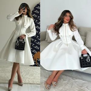 Jiayigong 드레이프 비치 A 라인 하이 칼라 맞춤형 가운, 맞춤형 무릎 길이 드레스