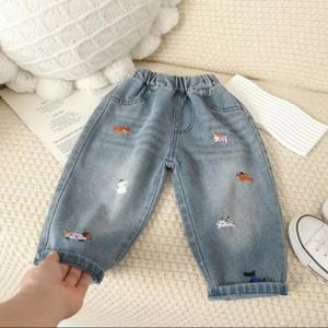 2025 가을 어린이 바지 만화 자수 소년 느슨한 청바지 부드러운 캐주얼 데님 바지 어린이 Outwear 소녀 바지 2-7 년