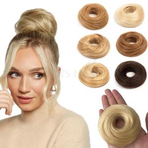 MRS HAIR Chignon 인간의 머리카락 빵 포니 테일 헤어 피스 Updo 도넛 리얼 헤어 익스텐션 유연한 탄성 밴드 브라운 블론드 6 인치