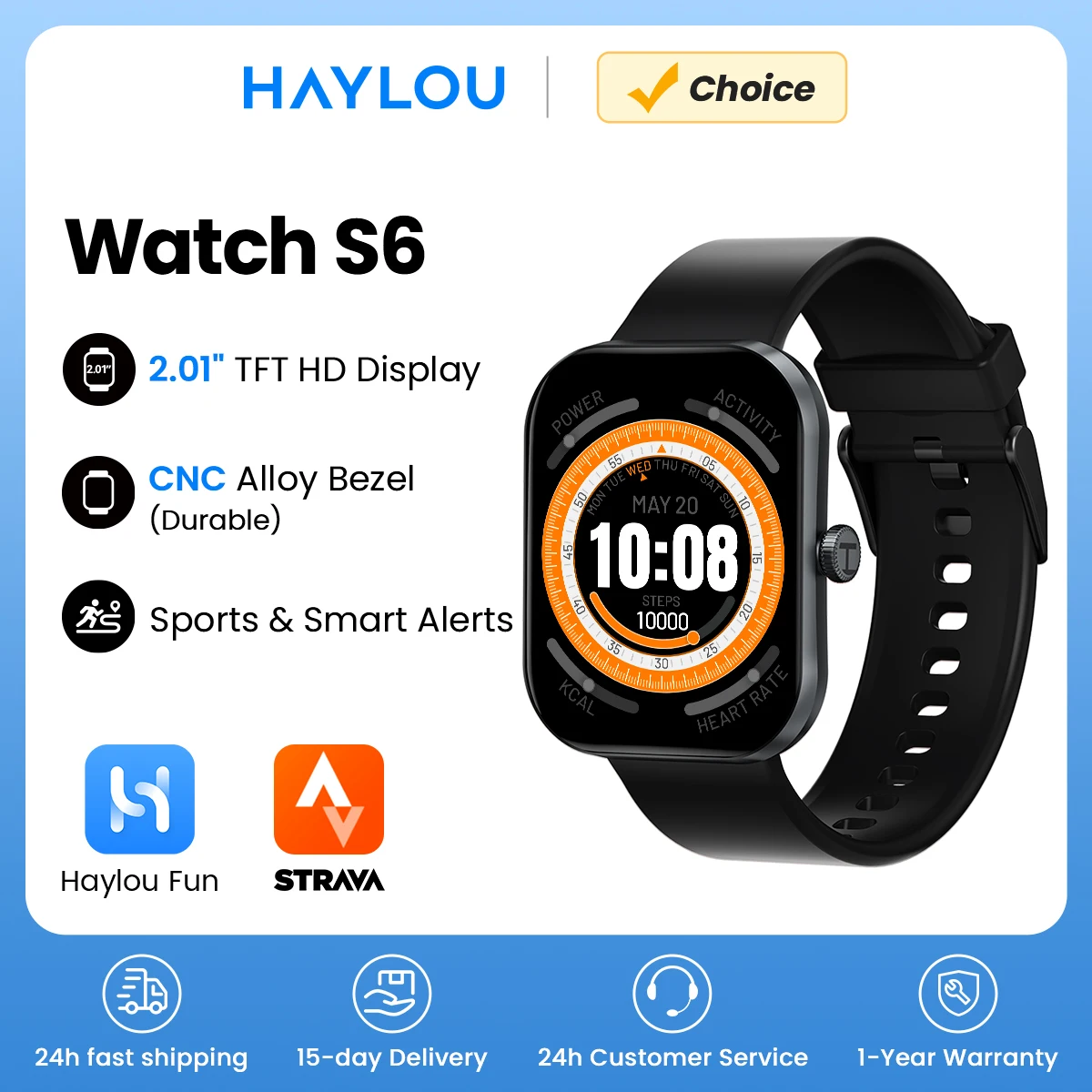 HAYLOU Watch S6 음성 호출 스마트 워치 남성 건강 모니터링 IP68 방수 스마트 알림 음성 보조 Smartwatch