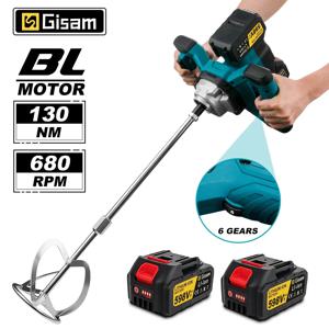 Gisam 브러시리스 전기 콘크리트 믹서 6 속도 무선 시멘트 모르타르 석고 믹서 블렌더 페인트 믹스 makita 18v 배터리 핀