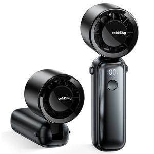 콜드스카이 휴대용 터보 팬, 5000mAh 충전식 미니 팬, 5단 속도 조절, 접이식 목걸이/탁상용 팬, 여성용, 야외 여행용