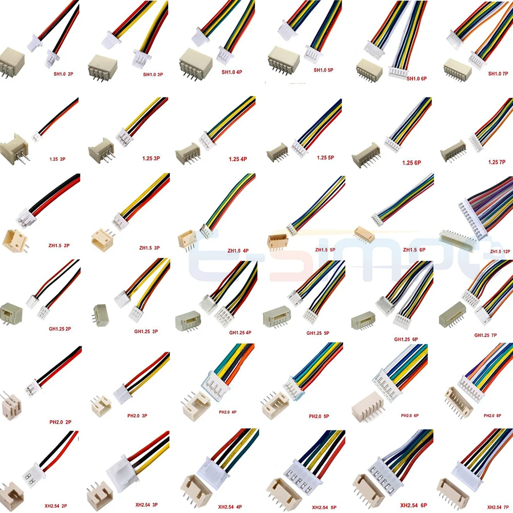 10세트 SH1.0 1.25 ZH1.5 PH2.0 XH2.54 커넥터 암형 하우징 10/20/30cm 와이어 케이블+수형 핀 2/3/4/5/6/7/8/9/10/12P 웨이퍼