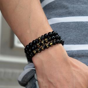 세련된 부처님 페르시 남자 팔찌 의류 액세서리 천연 흑요석 스톤 부적 팔찌 명상 레저 Hombre Pulseira