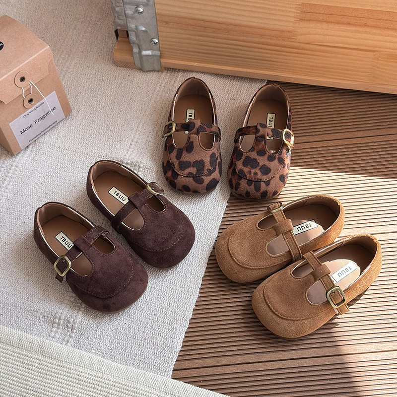 여아 가죽 신발 유아 플랫 슈즈 공주풍 스윗 어린이용 부드러운 신발 T스트랩 레트로 클래식 아동 드레스 슈즈 파티용