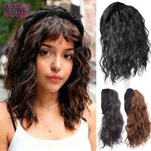 짧은 웨이브 컬리 헤어밴드 가발 클립온 헤어 익스텐션 U자형 헤어피스 합성 자연스러운 가짜 반가발 여성용