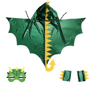 남녀공용 녹색 공룡 케이프 드래곤 후드 망토 할로윈 의상, 크리스마스 멋진 망토 역할 놀이 의상, 소년 소녀