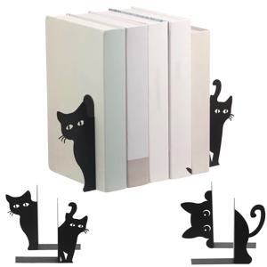 2개입 검은 고양이 책꽂이 금속 창의적인 고양이 디자인 책꽂이 책장 선반, 집, 공부방, 학교용 책꽂이