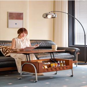 미드 센추리 모던 원목 리프트형 커피 테이블, 수납 기능 포함, 높이 조절 가능, 거실, 가정, 식당 공간 절약