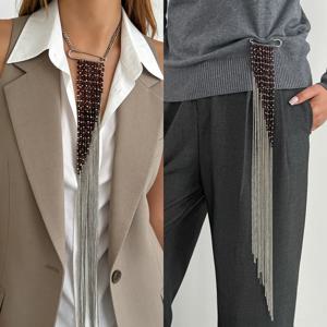 실버 컬러 태슬 체인 브로치 패션 액세서리 여성용 고정식 옷핀 크리스탈 비즈 펜던트 쥬얼리 액세서리