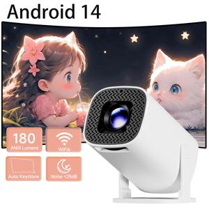 HONGTOP 스마트 프로젝터 4K 안드로이드 14 WiFi6은 1080p * 720p 화면 미러링을 지원합니다. 스마트 홈 시어터 야외 휴대용 프로젝터