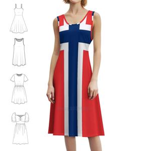 노르웨이 국기 선물 마스크 스티커 및 제품 보헤미안 민소매 드레스 멀티 프린트 비치 휴가 파티 드레스 Norges Flagg
