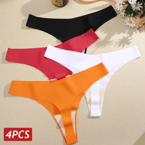4PCS 여성 원활한 얼음 실크 끈 섹시한 낮은 허리 팬티 울트라 얇은 통기성 T 백 속옷 흔적 없음 Intimates 란제리