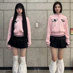 Hearts2Hearts 댄스 퍼포먼스 스웨트셔츠 탑 보나이 걸 자수 숏 재킷 숏 스커트 여성용 에스닉 무대 의상